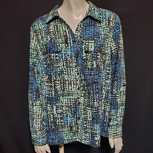 Studio Work Blue & Black Button Down Shirt (L) - Picture 2 of 5